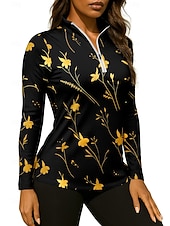 cheap Women's Shirt-Women's Floral Shirt Sport Shirt Golf Polo Shirt Tennis Shirt Long Sleeve Zipper Floral UPF50+ UV Resistant High Elasticity Moisture Wicking Breathable Tennis Golf Pickleball Stand Collar Zip Collar