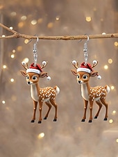 levne Dámská náušnice-Dámské vánoční dárkové akrylové náušnice se sobami, roztomilý sváteční design se santovou čepicí, zábavný sváteční doplněk na večírky a setkání.