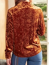 Χαμηλού Κόστους Απλές μπλούζες-Γυναικεία Βελούδο Κομψή Φιλάρεσκος Μπλούζα Κουμπιά Σκέτο Βοημία Βίντατζ Καθημερινά Μακρυμάνικο Κολάρο Πουκαμίσου Κανονικά μπλουζάκια Καθημερινά Βραδινό Ρούχα για Πάρτυ Αργίες