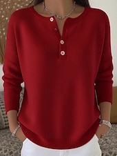 preiswerte Einfarbige Farben-Damen Pullover Mode Streetwear Lässig Einfarbig V Ausschnitt Gestrickt Langarm Normale Oberteile Stricken Täglich Ferien Ausgehen Weinrot Schwarz Herbst Winter