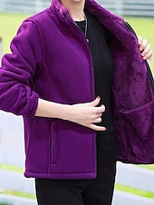 abordables Chaquetas Forradas de Forro Polar-Mujer Chaqueta de sherpa Cómodo Transpirable Cremallera Bolsillo Casual Plano Vacaciones Calle Casual Ropa Cotidiana Cremallera Regular Escote Chino Holgado Manga Larga Ropa de calle Púrpura Cscuro