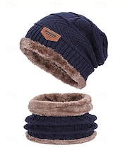 preiswerte Weihnachtsaccessoires-Unisex-Strickmütze und Halstuch-Set, zweiteilig, mit Fleece gefüttert, warm für den Winter, gemütliches Weihnachtsgeschenk für Outdoor-Sport, Skifahren und den Alltag