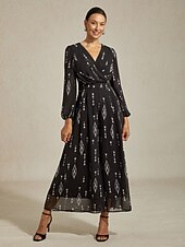 billige Jumpsuits og buksedresser til kvinner-damejumpsuit svart chiffong trykt vide ben v-hals midjebesparende elegant skille seg ut destinasjon bryllupsgjest daglig ferie avslappet vår sommer høst