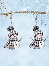 ieftine Accesorii de Crăciun-Cercei acrilici pentru femei cu model om de zăpadă de Crăciun – design festiv cu eșarfă și căciulă, perfecți pentru petreceri și ținute de iarnă