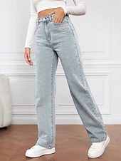 billige brede ben og høy midje-Dame Jeans kinesisk Rett Ferie Årgang Gatemote Full lengde Middels midje عادي Lomme Elastisk midje Bekvem Uelastisk Mikroelastisk utendørs Gate Daglig Svart Grå Marine Svart Hvit Høst Vinter Normal