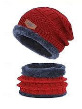 preiswerte Weihnachtsaccessoires-Unisex-Strickmütze und Halstuch-Set, zweiteilig, mit Fleece gefüttert, warm für den Winter, gemütliches Weihnachtsgeschenk für Outdoor-Sport, Skifahren und den Alltag