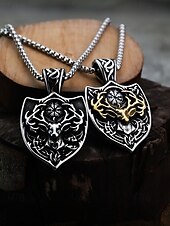 رخيصةأون مجوهرات رجالية-قلادة على شكل رأس غزال فايكنج من الفولاذ المقاوم للصدأ للرجال بتصميم درع، مجوهرات تميمة نورسية سلتيك كهدية عيد الميلاد والحفلات والارتداء اليومي