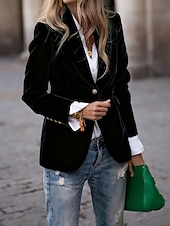 نسائي سترة بليزرات مخملية مريح Buttons موضة سهل رسمي الأماكن المفتوحة عادية طوي عادي كم طويل ملابس خارجية أسود أحمر أزرق الخريف الشتاء رخيصةأون بليزر وبدلات-نسائي سترة بليزرات مخملية مريح Buttons موضة سهل رسمي الأماكن المفتوحة عادية طوي عادي كم طويل ملابس خارجية أسود أحمر أزرق الخريف الشتاء