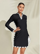 voordelige Golfjurken-Dames golf jurk Rood Lange mouw Dames golfkleding kleding outfits draag kleding