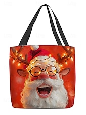 economico Borse con stampa grafica-borsa tote natalizia da donna – design di Babbo Natale con albero di Natale festivo e fiocchi di neve, divertente e stravagante, regalo perfetto per le feste di Natale, le festività invernali e lo shopping