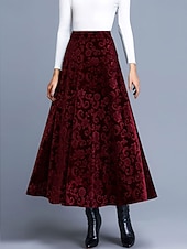 cheap Graphic Skirts-Women's Elegant Fashion Casual Maxi High Waist Skirts Floral Floral Micro-elastic Daily Street Blue Wine Purple Green Spring