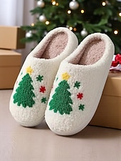 ieftine Flip-Flops de Damă-Papuci de Crăciun albi pentru femei, cu căptușeală plușată, pantofi confortabili de iarnă pentru petrecerea de sărbători &amp;oferirea de cadouri