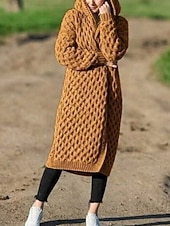 Dam Tröja Ledigt Mjukt Ren färg Ribbad Huva Stickat Långärmad Långa toppar Sticka Utomhus Dagligen Helgen Vit Gul Höst Vinter billiga casual jackor-Dam Tröja Ledigt Mjukt Ren färg Ribbad Huva Stickat Långärmad Långa toppar Sticka Utomhus Dagligen Helgen Vit Gul Höst Vinter