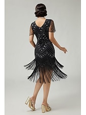 levne 1920s šaty-Řvoucí 20s 20. léta 20. století Ke kolenům Bubenové šaty Krátké rukávy Velký Gatsby Flitry Třásně Do V Maškarní kostým Dámské Vánoce Karneval speakeasy Plesová maškaráda Retro tematická párty Dospělé