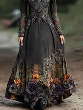 economico Abiti floreali-Per donna Abito maxi Abito a trapezio Abito Pieghettato Abito aderente e svasato Boho Data Vestibilità regolare Floreale Grafico Manica Lunga Scollo a V Nero Primavera Autunno Inverno