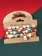 Недорогие Рождественские аксессуары-Женский рождественский браслет из бисера с подвесками в виде Санты, оленей и снеговика, красно-зеленые эластичные браслеты с жемчугом, праздничный подарок на праздник для нее