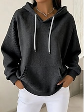 cheap Plain Hoodies-Women's Pullover Hoodie Sweatshirt Pocket Plain Casual Long Sleeve Hooded Regular Tops Blue Black White Pink Fuchsia Spring Fall Winter