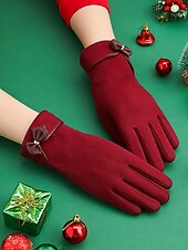 ieftine Accesorii de Crăciun-Mănuși de Crăciun pentru femei cu ecran tactil – material cald din poliester cu un design drăguț cu funde, perfecte pentru petreceri și ținute de iarnă