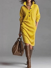 economico Abiti in maglia-Per donna Abito Midi Abito in maglia Tubino Abito a Tubino Festa Formale Abiti semi formali Casuale Casa All'aperto Vestibilità comoda Semplice Manica Lunga Bavero Nero Giallo Rosso Marrone Primavera