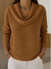 preiswerte Einfarbiges T-Shirt-Damen Hemd Vintage Tropisch Stilvoll Langarm Wasserfallausschnitt Normale Oberteile Blau Schwarz Gelb Grün Grau Frühling Herbst Winter