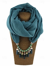 baratos Acessórios de Natal-colar de cachecol macio feminino com borla e pingente de contas, acessório de natal multicolorido e elegante para roupas de inverno e festas de fim de ano