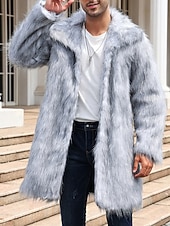 preiswerte Herrenjacken &amp; Herrenmäntel-Herren Winterjacke Kunstpelzmantel Urlaub Täglich Thermowarm Fleece Herbst Winter Einfach Mode Streetwear Revers Lang Kamel Dunkelgrau Schwarz Weiß Gelb Jacken