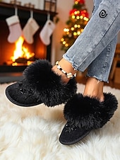 お買い得  レディース・スリッパ＆ビーチサンダル-花の刺繍が施された女性用のバーガンディ色のフェイクファースリッパ - クリスマス、ホリデーギフト、冬のリラックスに最適な、暖かく快適な室内履き