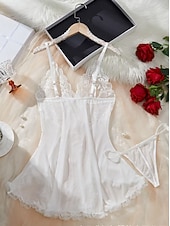 economico Regali-Set di Camicia da Notte Babydoll Lingerie Abito Slip con Tanga Donne in Rete Pizzo Notturni Maliziosi Fatti a Mano Abbigliamento per Festa di Capodanno Regalo di San Valentino per Lei