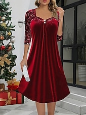 abordables Vestidos de Navidad-Navidad Mujer Vestido Midi Vestido de una línea Casual Vestidos semi formales Festivos Ajuste regular Plano Manga 3/4 Escote Cuadrado Vino Verde Trébol Invierno