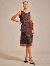  Dámské Maxi šaty Úpletové šaty Elegantní Večerní oslava Svatební host Koktejlový večírek Jiskřivý Vícevrstvé Kov Volný Pevná barva Bez rukávů Tričkový Vínově rudá