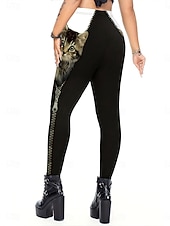 economico Animali Stampa-Per donna Leggings Vacanza Vintage Moda Lunghezza intera Vita Alta Grafico Animale Gatto Stampa Calore Termico Morbido Traspirante Elasticizzato Quotidiano All'aperto Vacanza Nero Primavera Autunno
