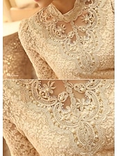 olcso Csipkés felsők-Női Blúz Tömör szín Elegáns Stílusos Alap Hosszú ujj Magasnyakú Normál felsők Napi Csipke Kollázs Fekete Sárgabarack Tavasz Ősz Tél