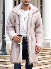 preiswerte Herrenjacken &amp; Herrenmäntel-Herren Winterjacke Kunstpelzmantel Urlaub Täglich Thermowarm Fleece Herbst Winter Einfach Mode Streetwear Revers Lang Kamel Dunkelgrau Schwarz Weiß Gelb Jacken