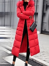 billiga Dunjackor-Dam Vinterkappa Dun Hoodiejacka Håller värmen Bekväm Dragkedja Ficka Aktiv Ledigt Slät Utomhus Semester Utekväll Helgen Lång Huva Normal Långärmad Ytterkläder Svart Vit Rubinrött Höst Vinter