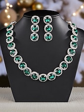 billige Halskjede for kvinner-Smaragdgrønt smykkesett med strass til julebord for dame, elegant krystallkjede og øredobber til formelle kvelder &amp;høytidsfeiringer