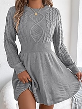 economico Abiti in maglia-Per donna Mini Abito Abiti in tessuto di lino e policotone Abito in maglia Moderno Quotidiano Natale Uscire Vestibilità regolare Semplice Manica Lunga Girocollo Nero Vino Grigio Autunno Inverno