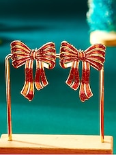 halpa Naisten korvakoru-Naisten jouluiset rusettikorvakorut kimaltelevalla punaisella viimeistelyllä, juhlava lomakoru joulujuhliin, lahjaidea