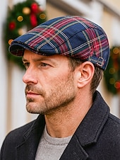 abordables Chapeaux pour femmes-Casquette plate en coton tartan pour homme, idéale pour Noël – plusieurs coloris disponibles, élégante et confortable, parfaite pour les tenues de fêtes.