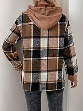 cheap Graphic shop Sweatshirts &amp; Hoodies-Women&#039;s Pullover Hoodie Sweatshirt Plaid Vintage Casual Long Sleeve Hooded Regular Tops Street Casual Sports Drawstring Patchwork Pink Army Green Dark Gray Beige Coffee Fall Winter