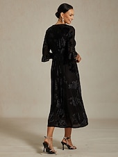 Sukienka midi z weluru dla kobiet sukienka w kształcie litery A elegancka na urodziny na koktajlową imprezę dla gościa weselnego welurowa codzienna regularny krój kwiatowa pół rękaw dekolt w tanie kwiatowa sukienka-Sukienka midi z weluru dla kobiet sukienka w kształcie litery A elegancka na urodziny na koktajlową imprezę dla gościa weselnego welurowa codzienna regularny krój kwiatowa pół rękaw dekolt w