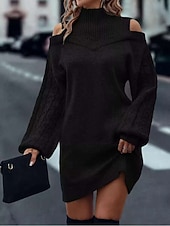 ieftine Rochii pulover-Pentru femei Pulover Rochie pulover Casual Moale Culoare pură Striat Guler Pe Gât Tricotat Manșon Lung Topuri lungi Tricotat În aer liber Zilnic Sfârșit de săptămână Negru Trifoi Toamnă Iarnă