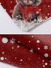abordables Accessoires de Noël-Écharpe de Noël à imprimé chat pour femme, cache-cou triangle rouge douillet avec motif chaton et bonnet de Père Noël, châle d&#039;hiver doux pour fêtes et cadeaux de fin d&#039;année