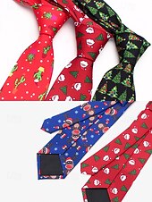 billige Slips og sløyfe for menn-Juleslips i polyestersilke for menn – morsomme nisse- og juletremønstre, perfekt for høytidsfester, julearrangementer og festlige anledninger