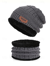 preiswerte Weihnachtsaccessoires-Unisex-Strickmütze und Halstuch-Set, zweiteilig, mit Fleece gefüttert, warm für den Winter, gemütliches Weihnachtsgeschenk für Outdoor-Sport, Skifahren und den Alltag