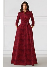  A-linja lattianpituinen paitamekko häävieraalle tarkoitettu mekko muodolliset mekot äidin mekko pitkähihainen kauluspaita elegantti vintage muodollinen kaarilla