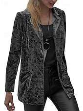Damen Blazer Samtblazer Bequem Tasche Knöpfe Mode Einfach Party Party / Abend Regulär Umlegekragen Normale Passform Langarm Oberbekleidung Marineblau Schwarz Wein Frühling Herbst preiswerte Blazer & Anzüge-Damen Blazer Samtblazer Bequem Tasche Knöpfe Mode Einfach Party Party / Abend Regulär Umlegekragen Normale Passform Langarm Oberbekleidung Marineblau Schwarz Wein Frühling Herbst