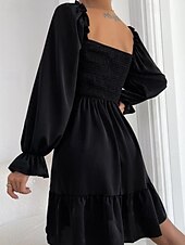 Damen Minikleid Schößchen Kleider Gerafftes Kleid Modern Outdoor Ferien Ausgehen Normale Passform Einfach Langarm Quadrathals Schwarz Wein Armeegrün Leicht Braun Frühling Herbst preiswerte abendkleider-Damen Minikleid Schößchen Kleider Gerafftes Kleid Modern Outdoor Ferien Ausgehen Normale Passform Einfach Langarm Quadrathals Schwarz Wein Armeegrün Leicht Braun Frühling Herbst