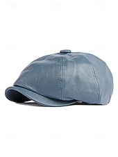 olcso Női kalapok-férfi karácsonyi műbőr sapka – stílusos piros, barna, fekete és szürke lapos sapka – meleg téli sapka férfiaknak – divatos ünnepi kiegészítő karácsonyi ünnepségekre