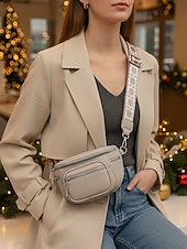 economico Borse a Tracolla-Borsa a tracolla da donna in similpelle bordeaux con tasche multiple con cerniera, tracolla larga e finiture argentate, elegante borsa da viaggio a mani libere per l'uso quotidiano e per gli outfit delle vacanze natalizie