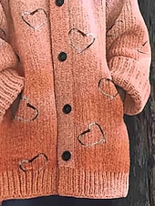 Dámské Kardigan Denní Na běžné nošení Srdce Grafika Rýhovaný Kapuce Kapsy Knoflíky Tisk Dlouhý rukáv Dlouhé topy Plést Venkovní Víkend Oranžová Podzim Zima levne Kardigany a svrchní oděvy-Dámské Kardigan Denní Na běžné nošení Srdce Grafika Rýhovaný Kapuce Kapsy Knoflíky Tisk Dlouhý rukáv Dlouhé topy Plést Venkovní Víkend Oranžová Podzim Zima